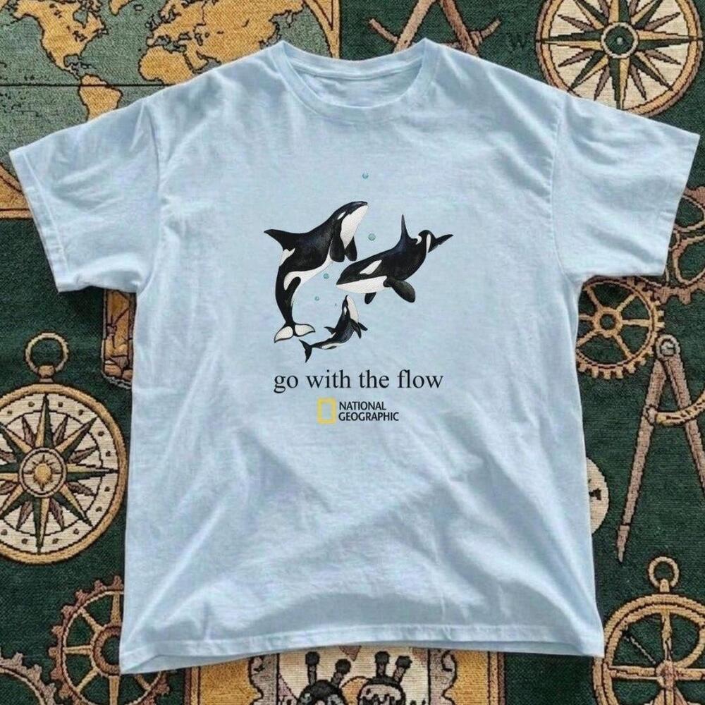 Gildan Men Light Bule T-Shirt, National Geographic Blue T-Shirt With Orca